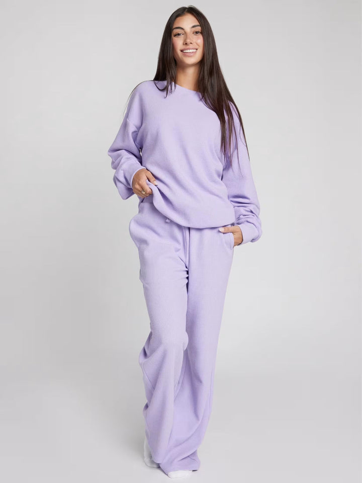Damen Bequemes Waffelstruktur Freizeit-Set Drune