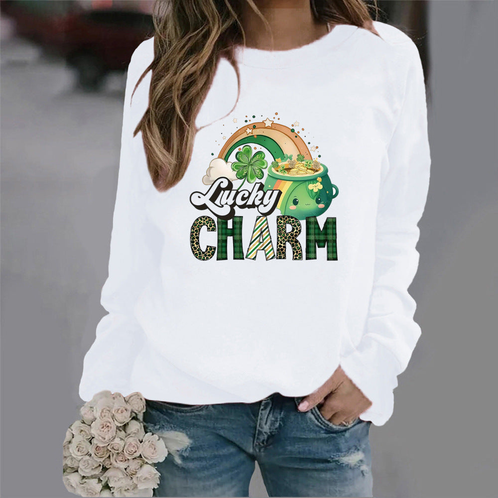 Damen Sweatshirt mit kreativem Glücks-Motiv Drune