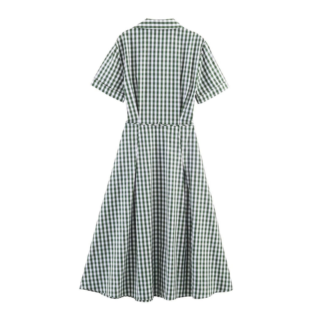 Damen Hemdblusenkleid im karierten Design mit Taillengürtel Drune