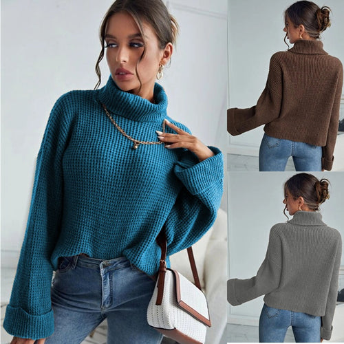 Damen Strickpullover mit hohem Kragen und strukturierten Ärmeln Drune