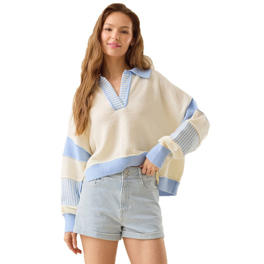 Damen Lässiger Pullover mit modernem Kragen und strukturiertem Design Drune