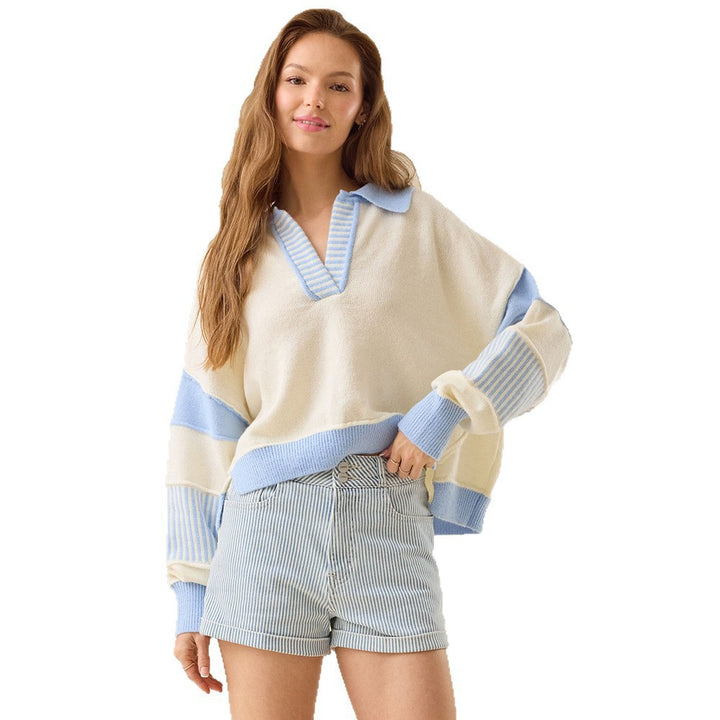 Damen Lässiger Pullover mit modernem Kragen und strukturiertem Design Drune