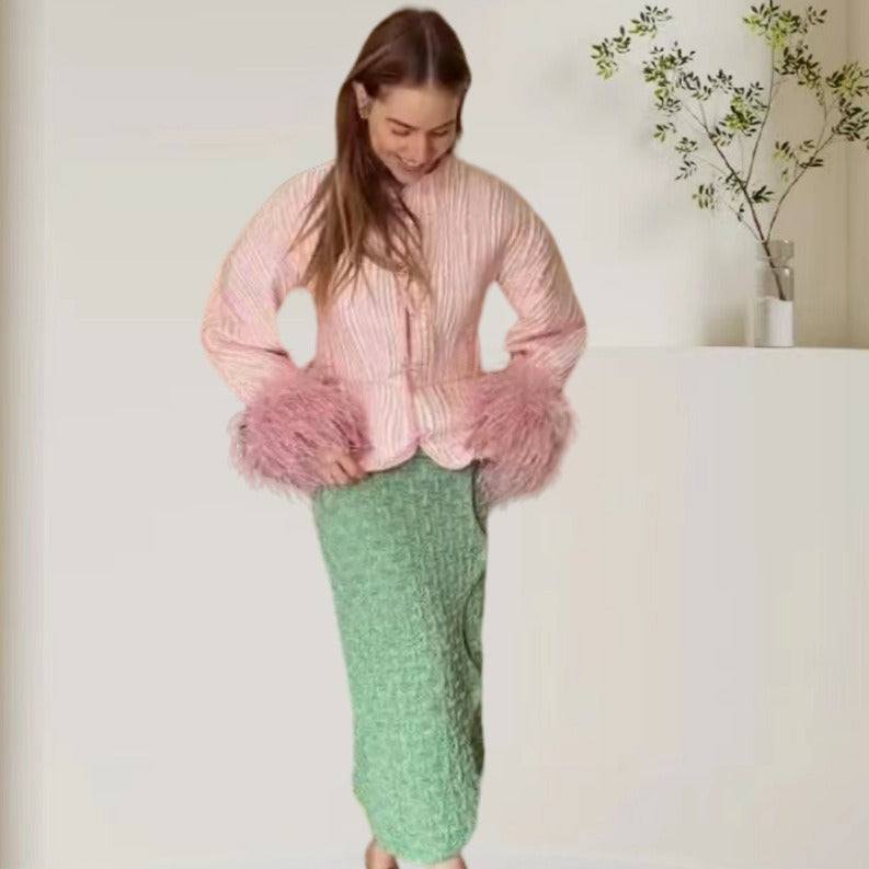 Damen Elegante Strickjacke mit voluminösen Ärmeln und feinem Muster Drune