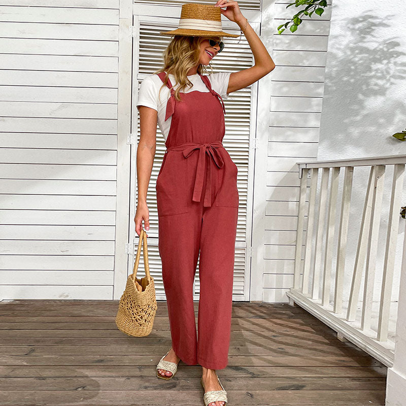 Damen Jumpsuit mit tailliertem Gürtel und praktischen Taschen Drune