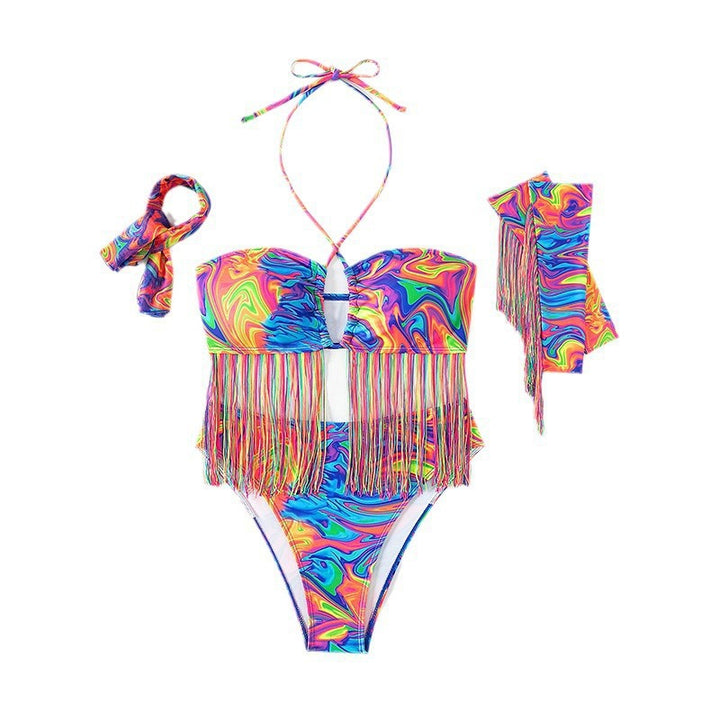 Damen Bunte Strandbikini mit Fransen Drune
