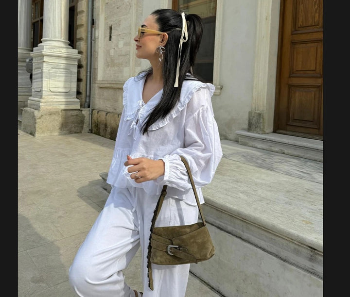 Damen Bluse mit Rüschendetails und tailliertem Schnitt Drune