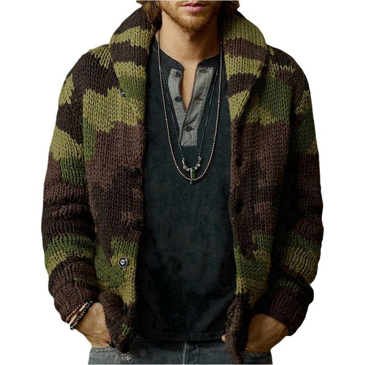 Herren Strickjacke im einzigartigen Camouflage-Design mit hohem Kragen Drune