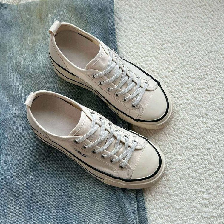 Damen modische Canvas-Sneaker mit kontrastierenden Schnürsenkeln und leichtem Sohlenprofil Drune
