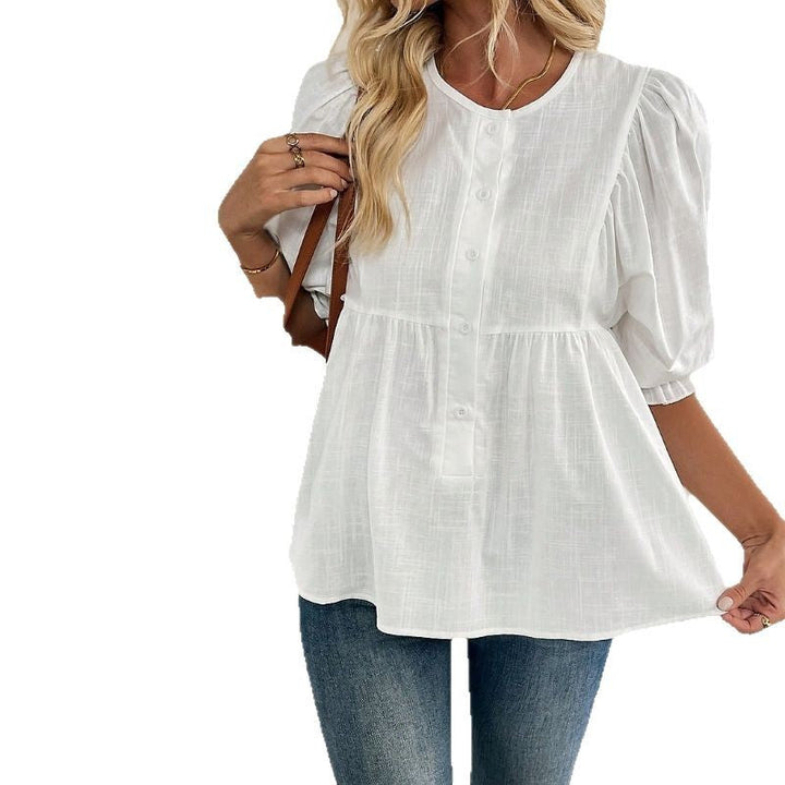 Damen Bluse mit elegantem Volant und Knopfdetail Drune