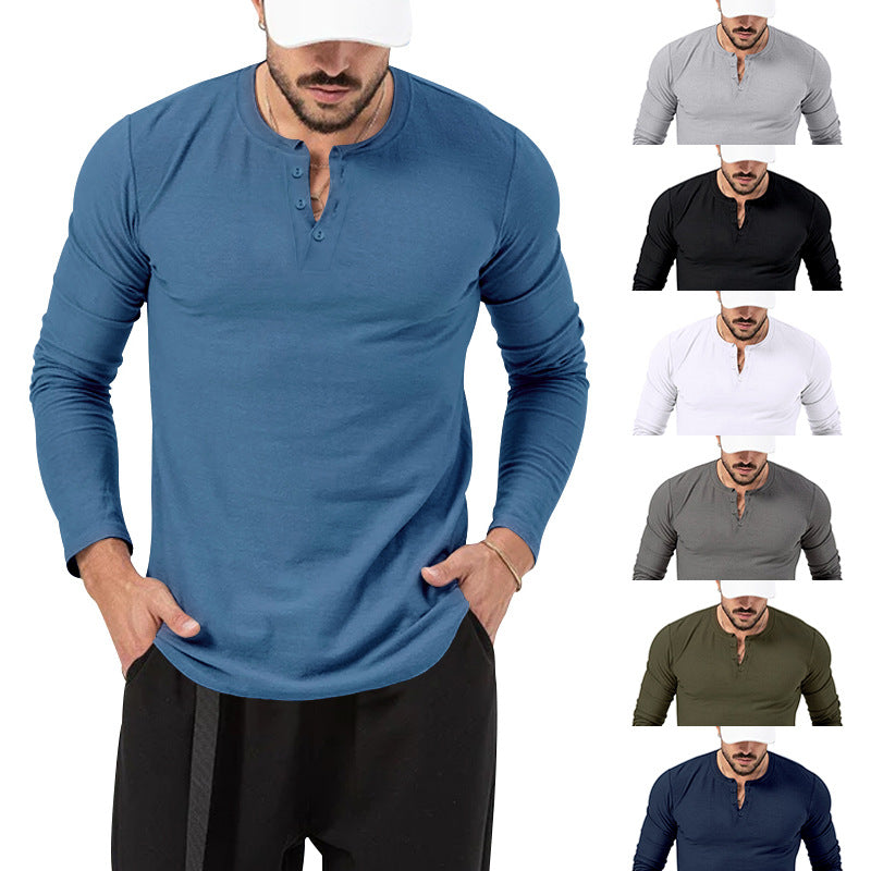 Herren Langarm-Henley-Shirt mit hochwertiger Baumwollmischung und modischen Knopfdetails Drune