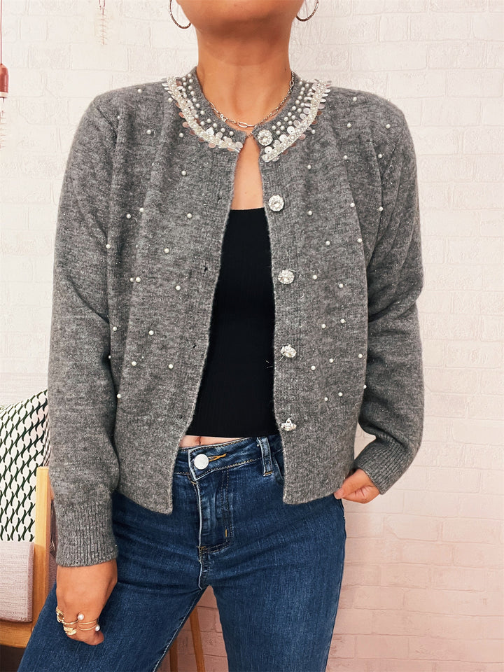 Damen Strickjacke mit Perlenbesatz Drune