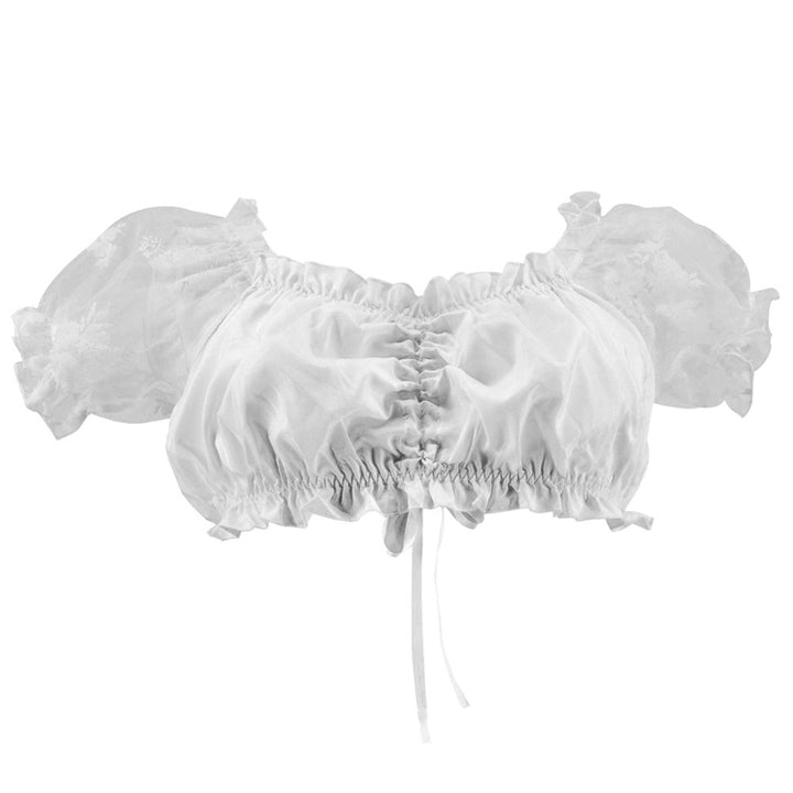 Damen nan Carmen-Dirndlbluse kurz mit geraffter Vorderpartie elastischem Saum und transparenten Puffärmeln Drune
