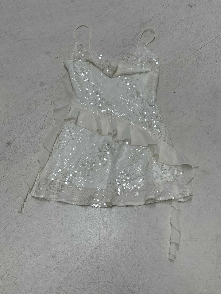 Damen Glänzendes Cocktailkleid mit Rüschendetails und Spaghettiträgern Drune