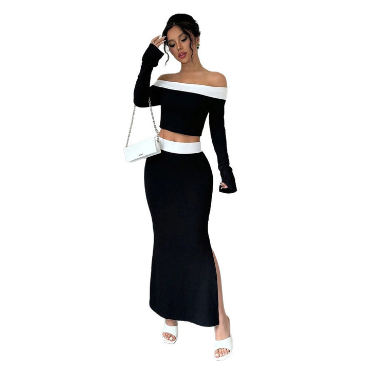 Damen Crop-Top und Maxirock Set mit Off-Shoulder Design Drune