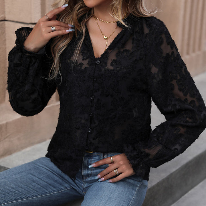 Damen Bluse mit floralen Spitzenapplikationen Drune
