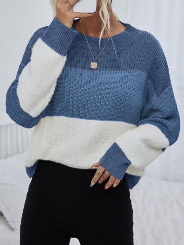 Damen modischer Oversized-Pullover mit trendigem Streifenmuster Drune