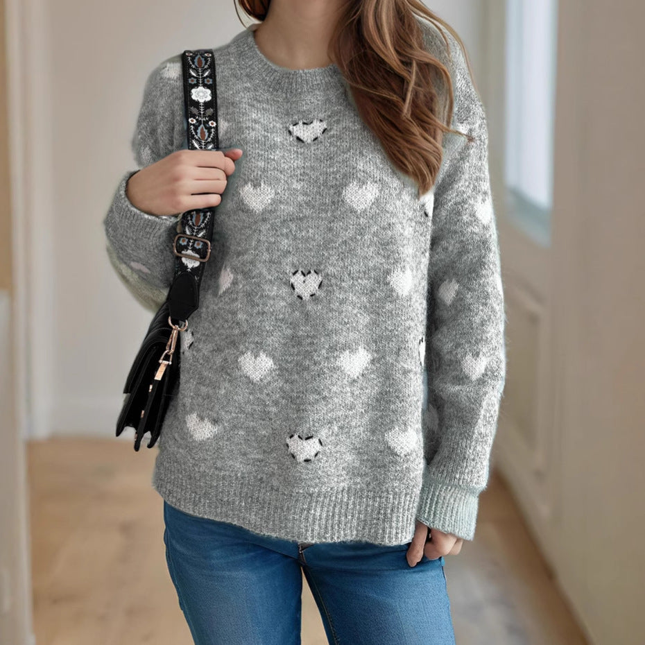 Damen kuscheliger Pullover mit herzförmigem Design und weichem Material Drune