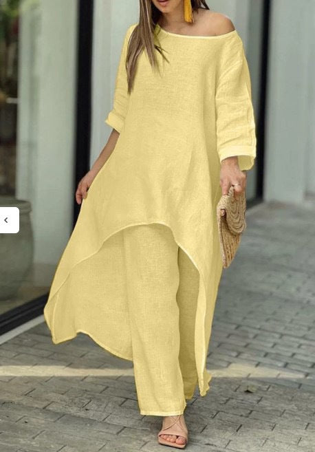Damen Lässiges Zweiteiliges Set mit asymmetrischem Schnitt und luftiger Passform Drune