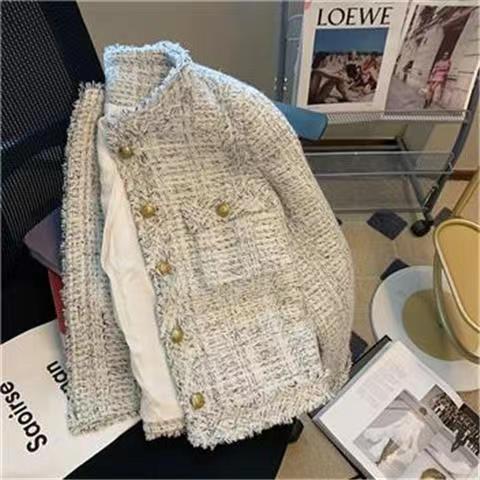 Damen elegante Tweedjacke mit Goldknöpfen Drune