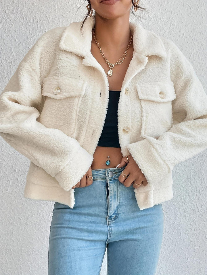 Damen Kuschelige Fleecejacke im stylishen Design mit Taschen Drune