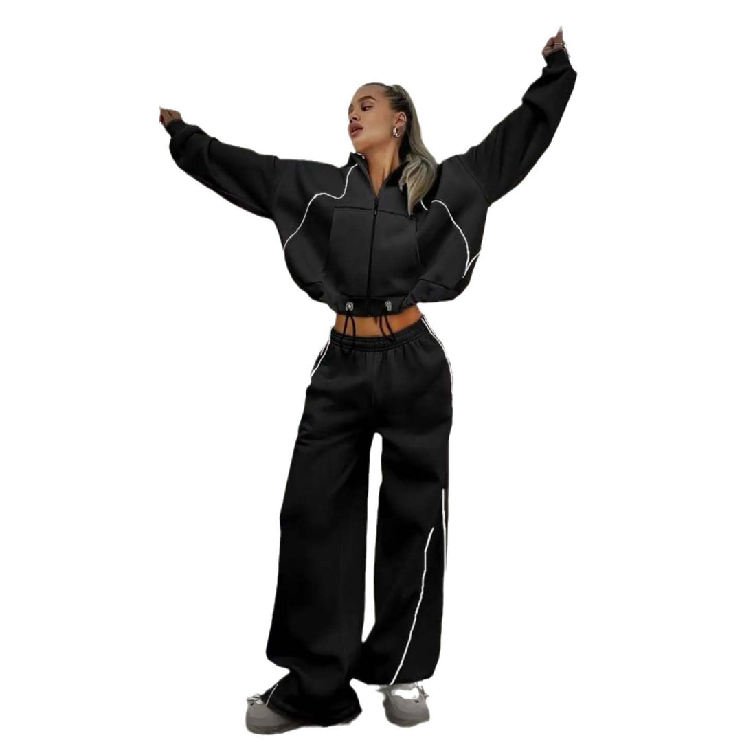 Damen nan weites Oversize-Trackset mit Reißverschluss-Kapuzenjacke und extraweiter Loungehose Drune
