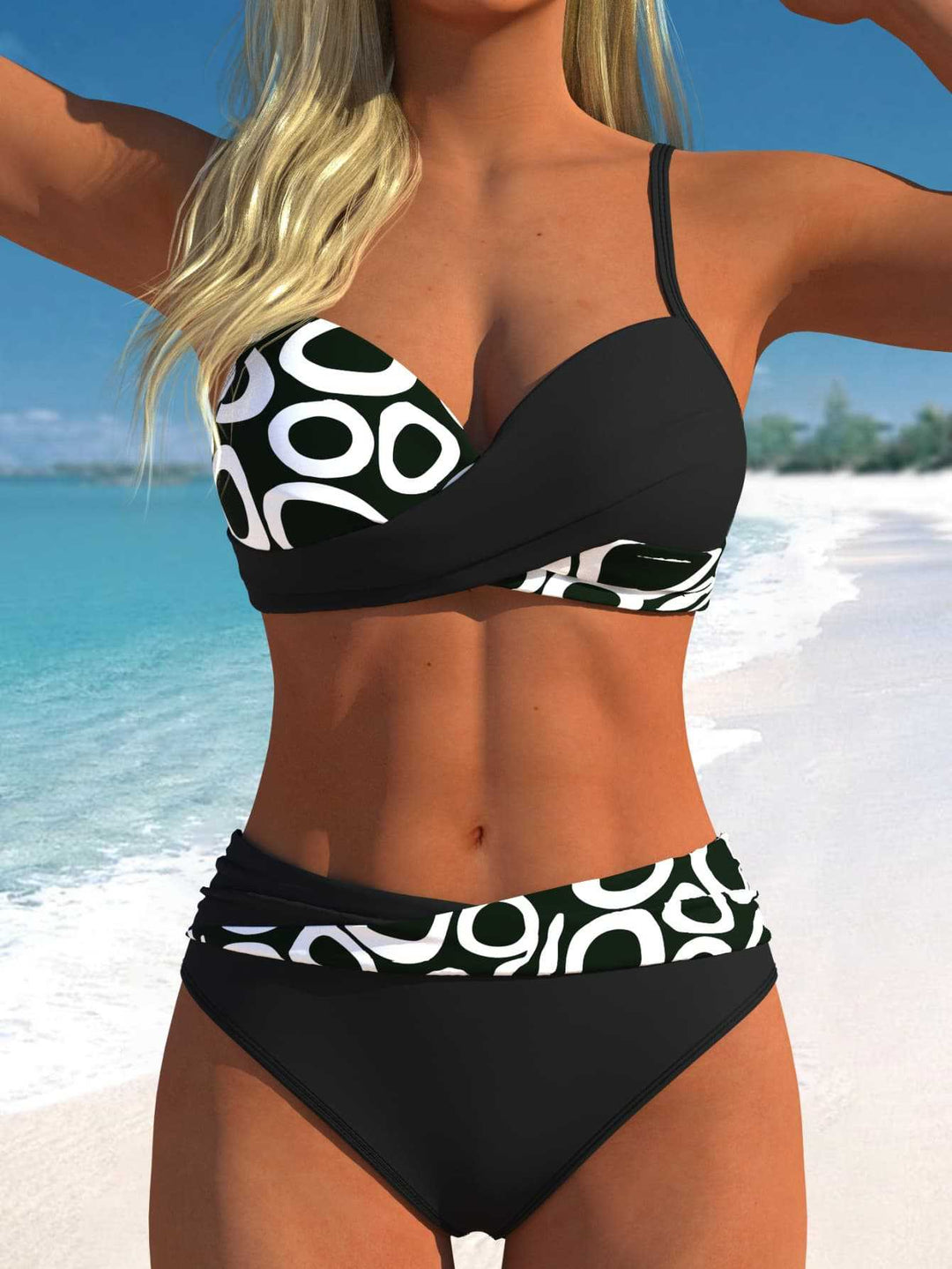 Damen Bikini-Set mit floralem Wickelmuster und bequemen High-Waist-Höschen Drune