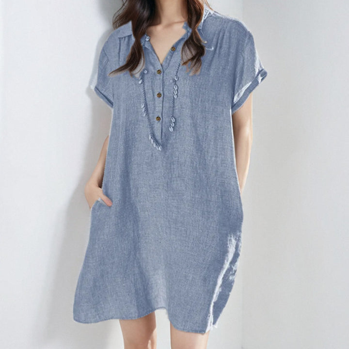 Damen Freizeitkleid mit Knopfleiste und seitlichen Taschen Drune