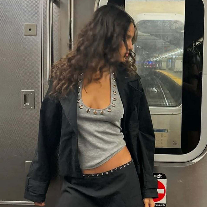 Damen sportliches Top mit modischen Details und tiefem Ausschnitt Drune