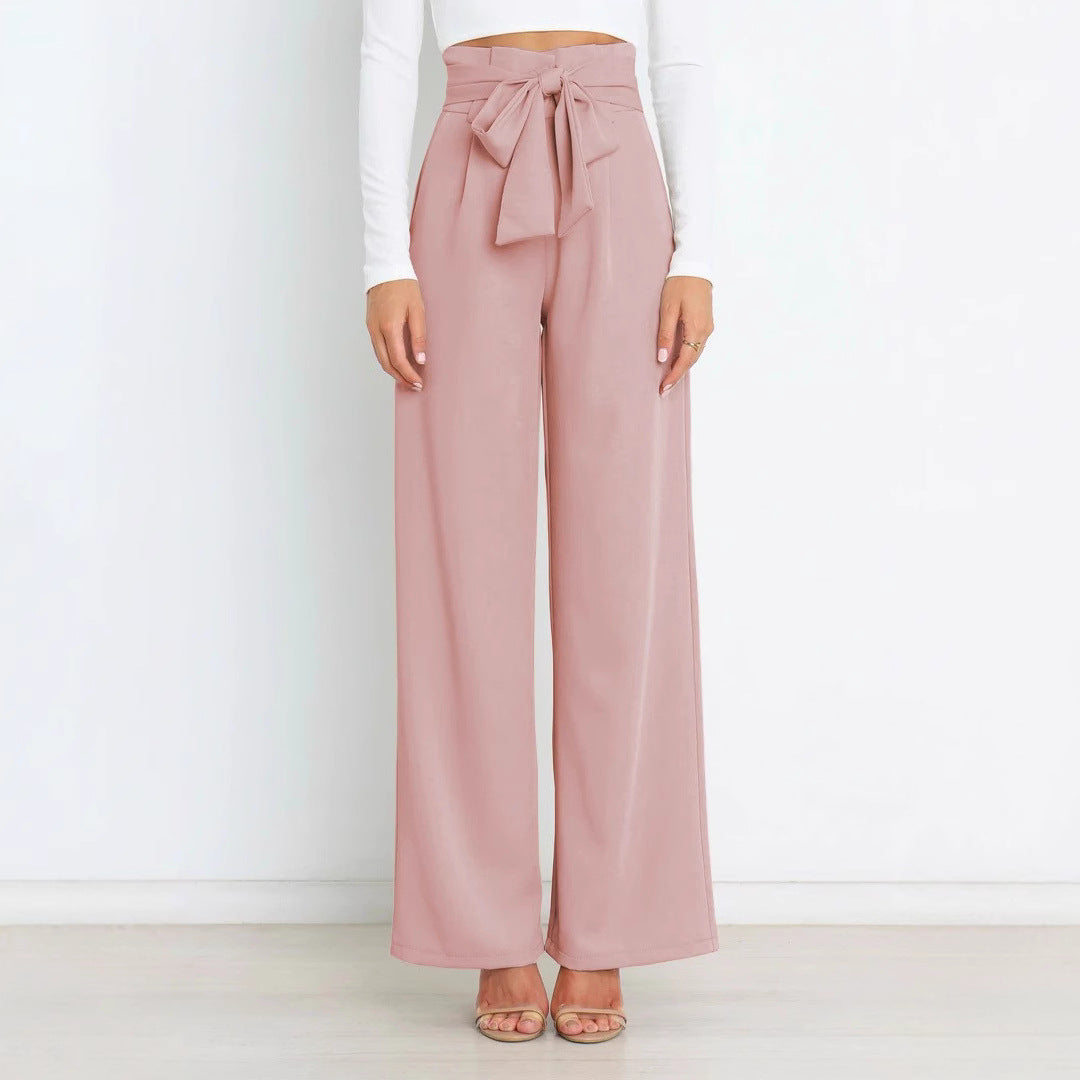 Damen Weit geschnittene High-Waist-Hose mit Binde-Gürtel und Taschen Drune