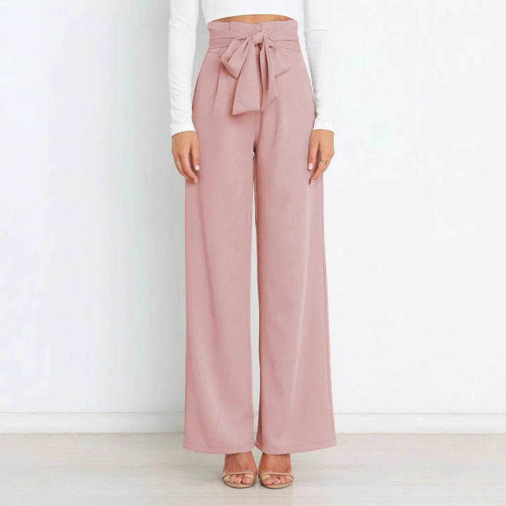 Damen Weit geschnittene High-Waist-Hose mit Binde-Gürtel und Taschen Drune