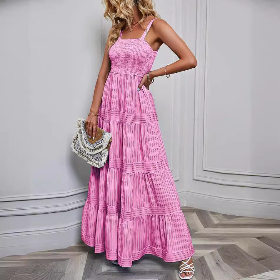 Damen Maxikleid mit raffiniertem Pliszeedesign und elastischem Oberteil Drune