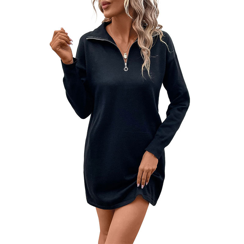 Damen Freizeitkleid mit weitem Schnitt und hohem Kragen Drune
