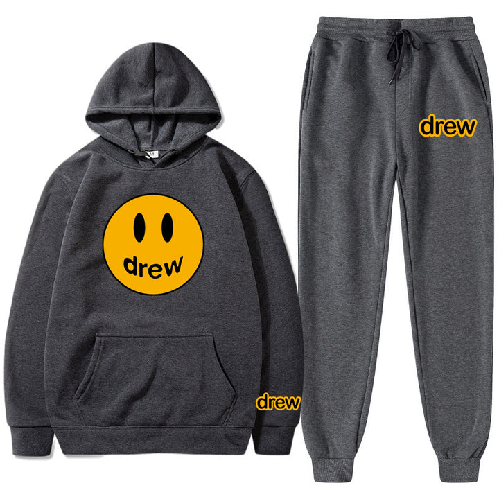 Unisex nan zweiteiliges Lounge-Set aus French-Terry mit Smiley-Print Kapuzenpullover und tapered Jogginghose Drune