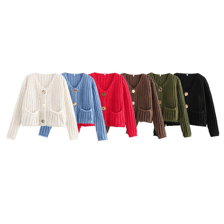 Damen Strickjacke mit dekorativen Knöpfen und seitlichen Taschen Drune