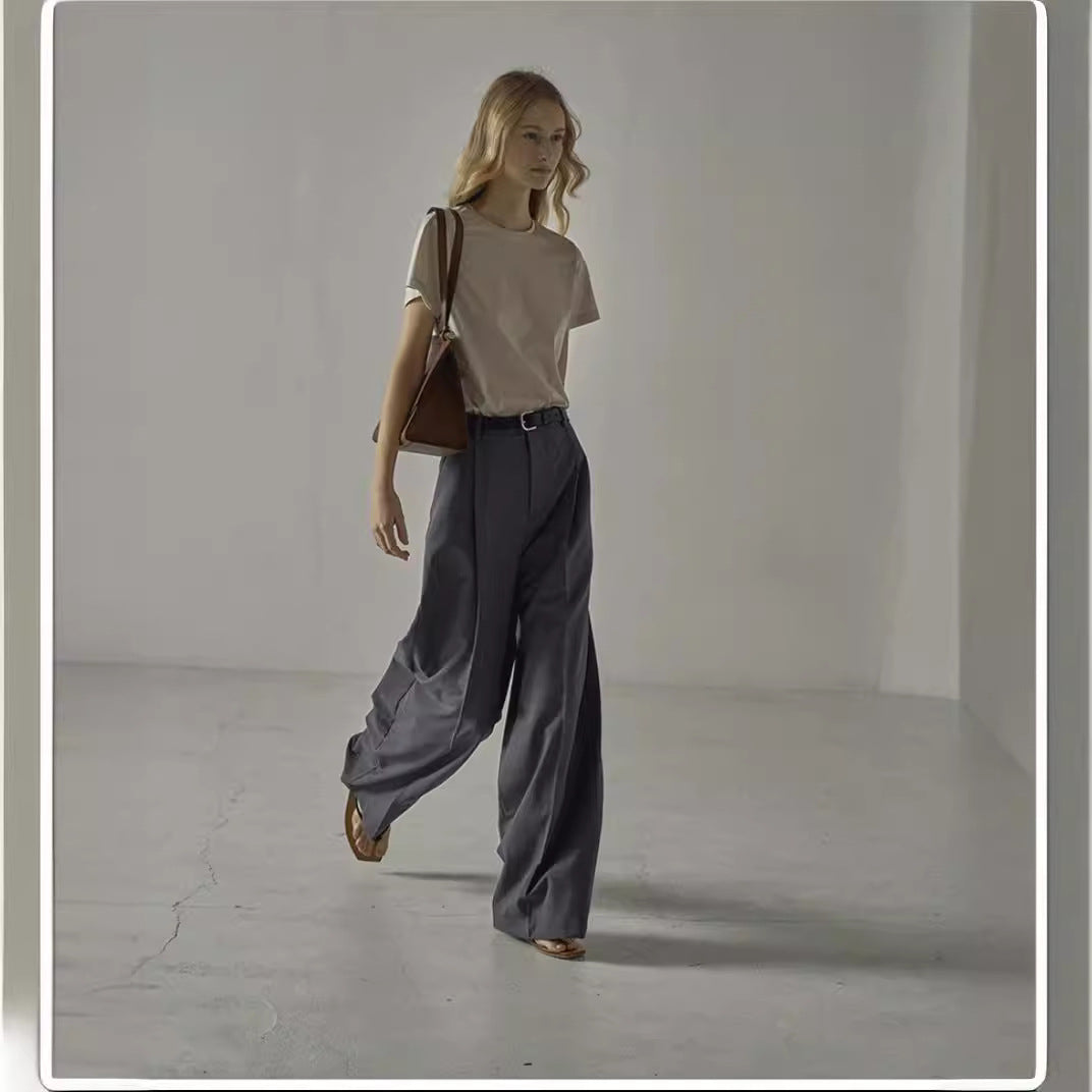 Damen elegante weite Hochbundhose mit Gürtel Drune