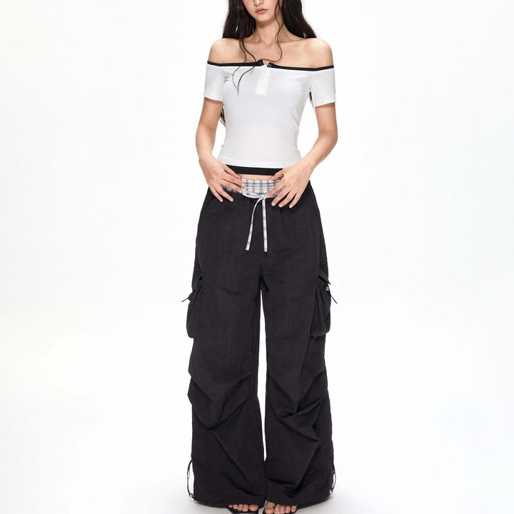 Damen Cargo-Hose mit breitem Bein und verstellbarem Bund Drune