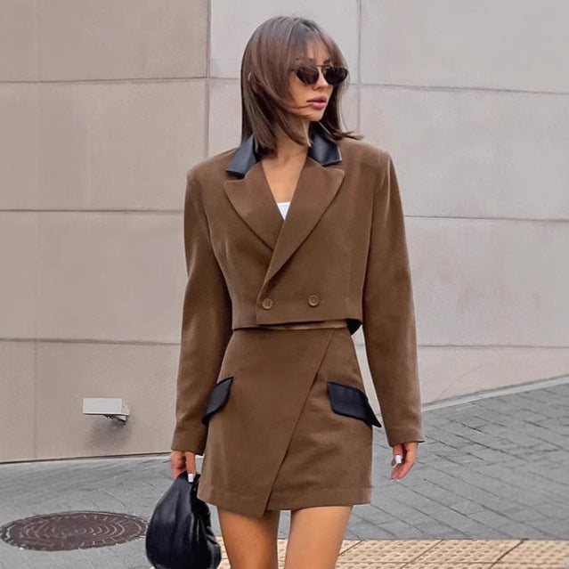 Damen modisches Blazer-Kleid mit eleganten Taschen und tailliertem Schnitt Drune