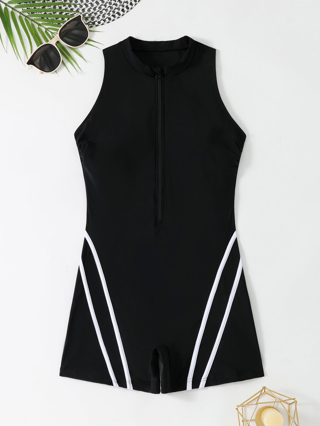 Damen Sportlicher Badeanzug mit Hochkragen und Reißverschluss Drune