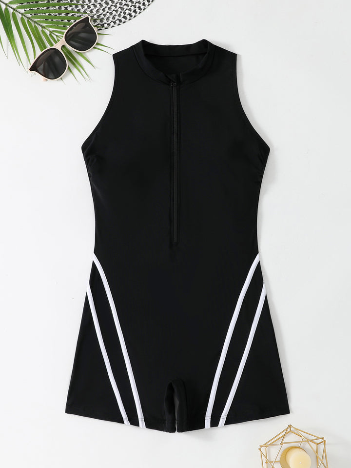 Damen Sportlicher Badeanzug mit Hochkragen und Reißverschluss Drune