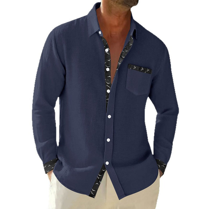 Herren langärmliges Casual-Hemd mit modischem Kragen und Brusttasche Drune
