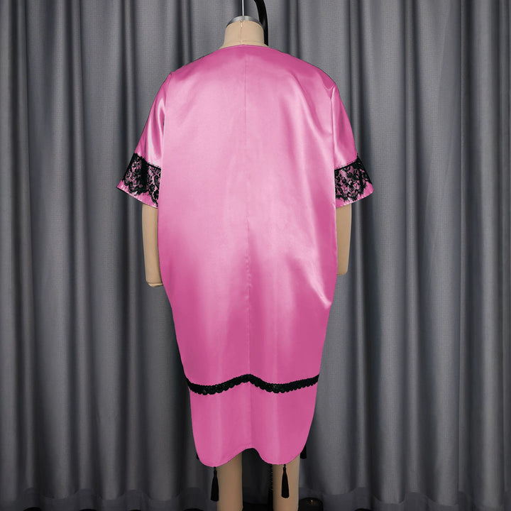 Damen elegantes Kaftankleid mit raffinierten Spitzenärmel und dekorativen Quasten Drune