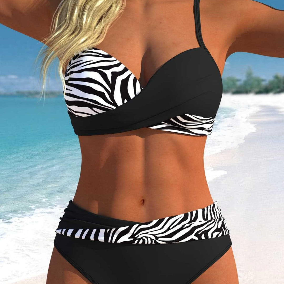 Damen Bikini-Set mit floralem Wickelmuster und bequemen High-Waist-Höschen Drune