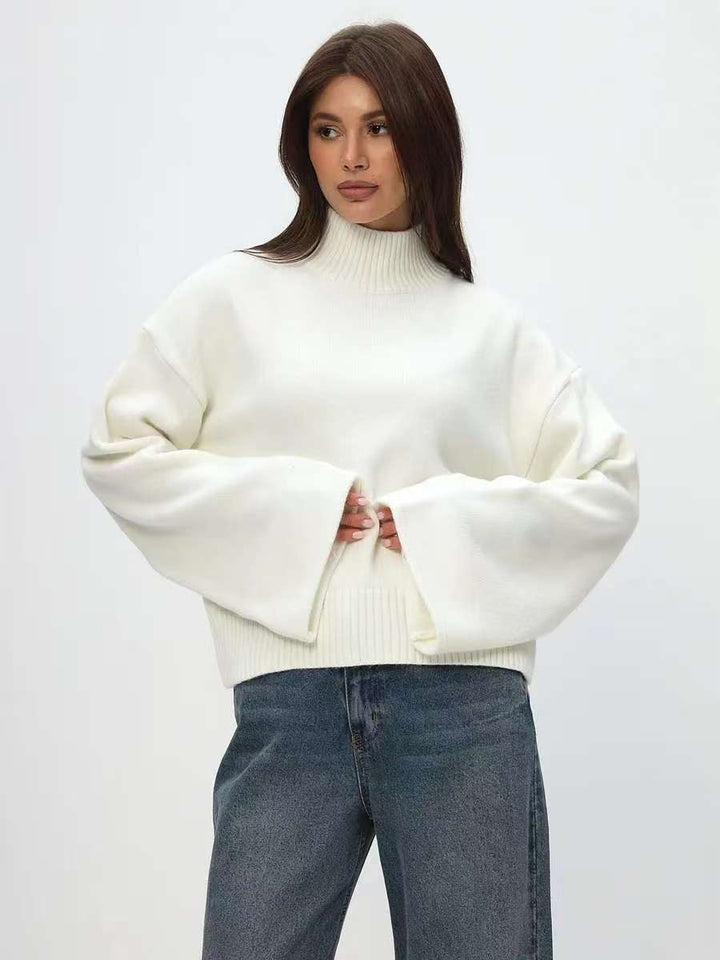 Damen modisches Oversized Strickpullover mit breiten Ärmeln und hochgeschlossenem Kragen Drune