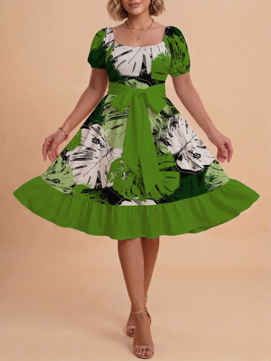 Damen Verspieltes Maxikleid mit Bärenmuster und taillierbarem Band Drune