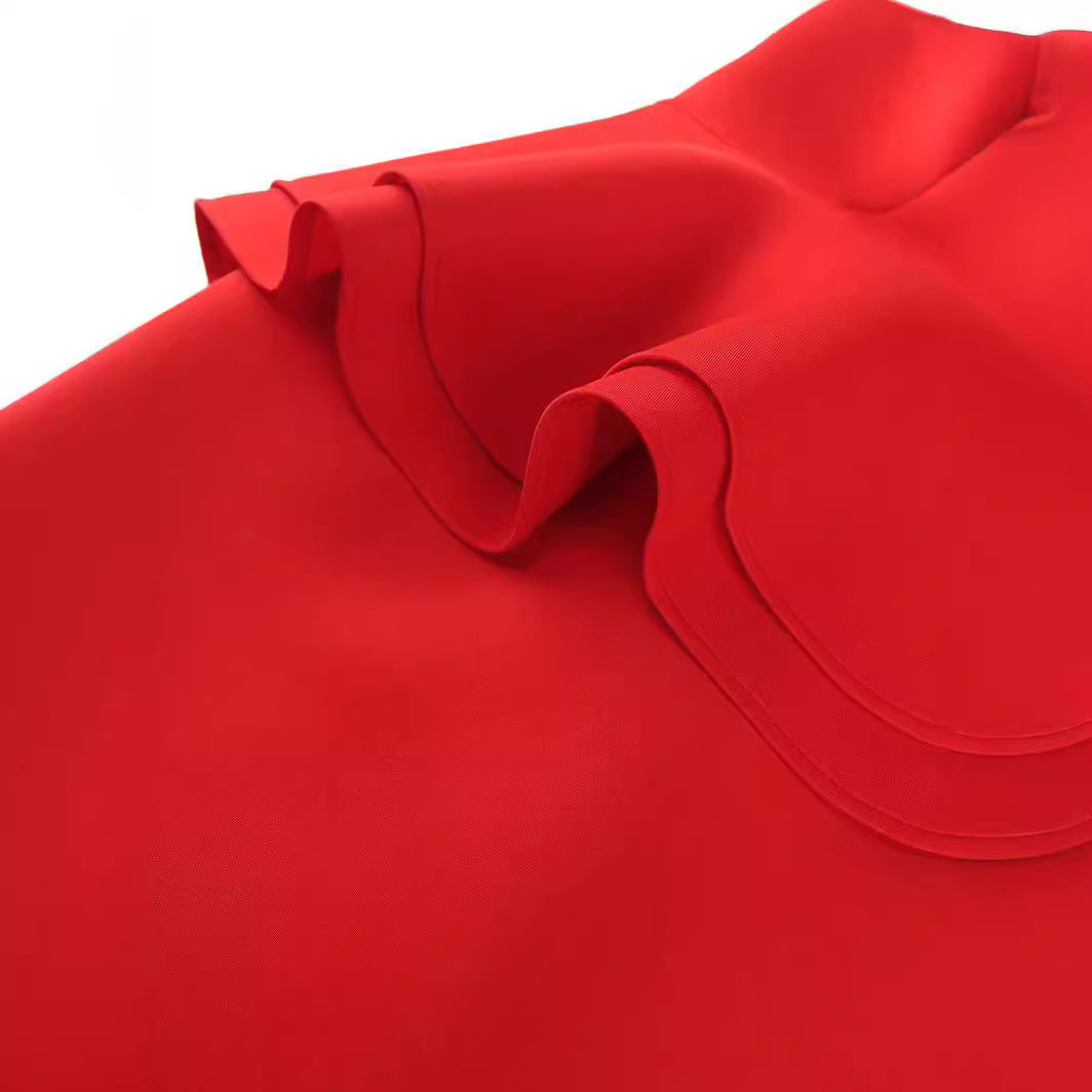 Damen figurbetontes Cocktailkleid mit asymmetrischem Rüschenvolant Drune