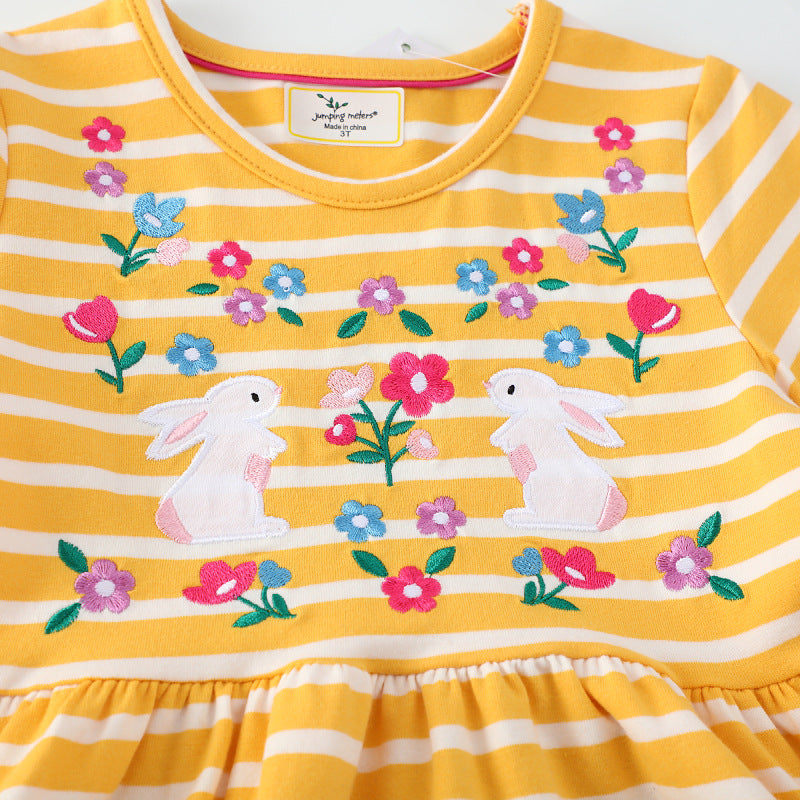 Mädchen Freizeitkleid mit gestreiftem Design und niedlichen Hasenapplikationen Drune