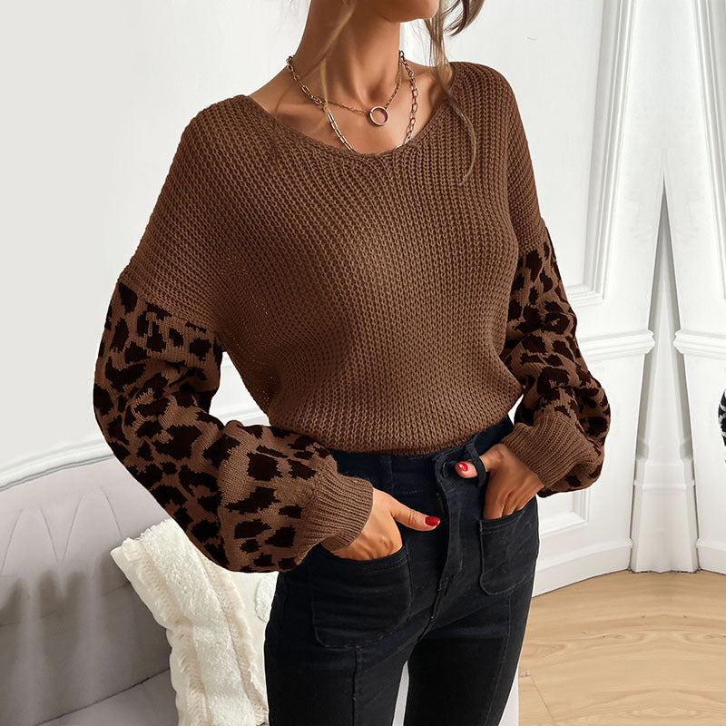 Damen Strickpullover mit modischem Animal-Print an den Ärmeln Drune