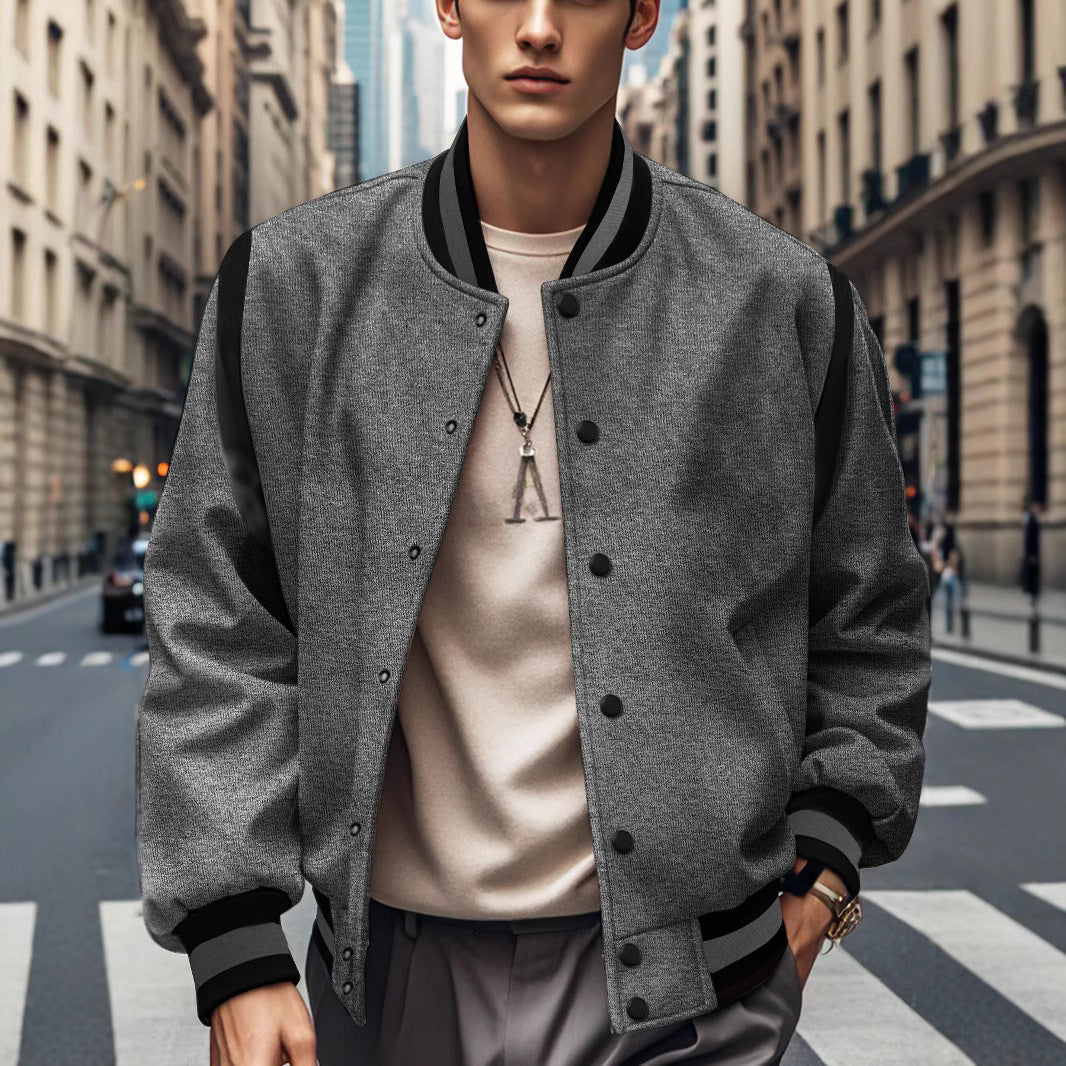 Herren Sportliche Collegejacke mit kontrastrierenden Ärmeln und Knopfdetails Drune