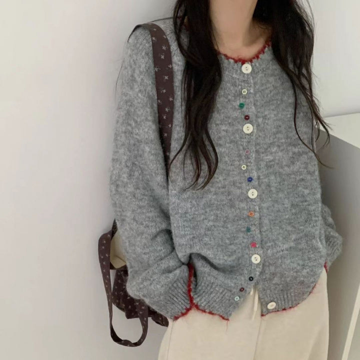 Damen kuscheliger Cardigan mit bunten Knopfdetails und legerem Schnitt Drune