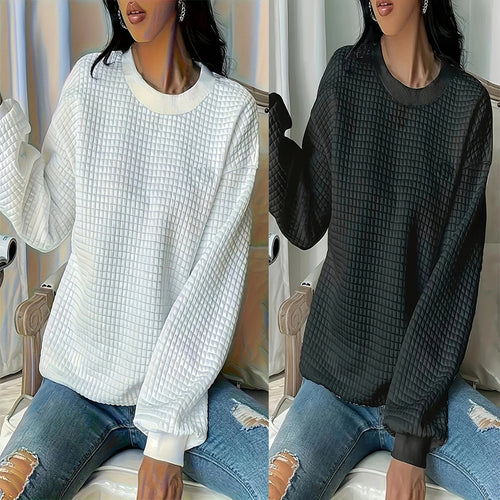 Damen Pullover mit strukturiertem Waffeldesign und lässigem Schnitt Drune